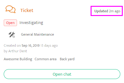 Ticket update on the Building Stack tenant portal.