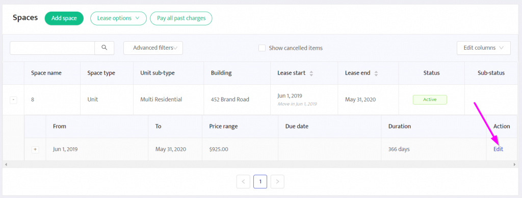 Edit a rent charge