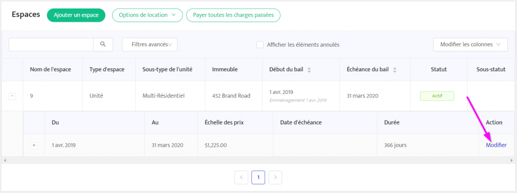 Modifier le montant d'une charge de loyer