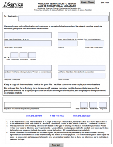 Notice of termination to tenant